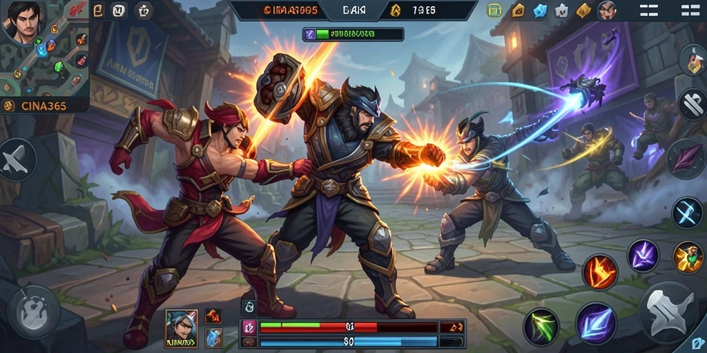 Gameplay CINA365 yang seru dan penuh strategi di arena MOBA.