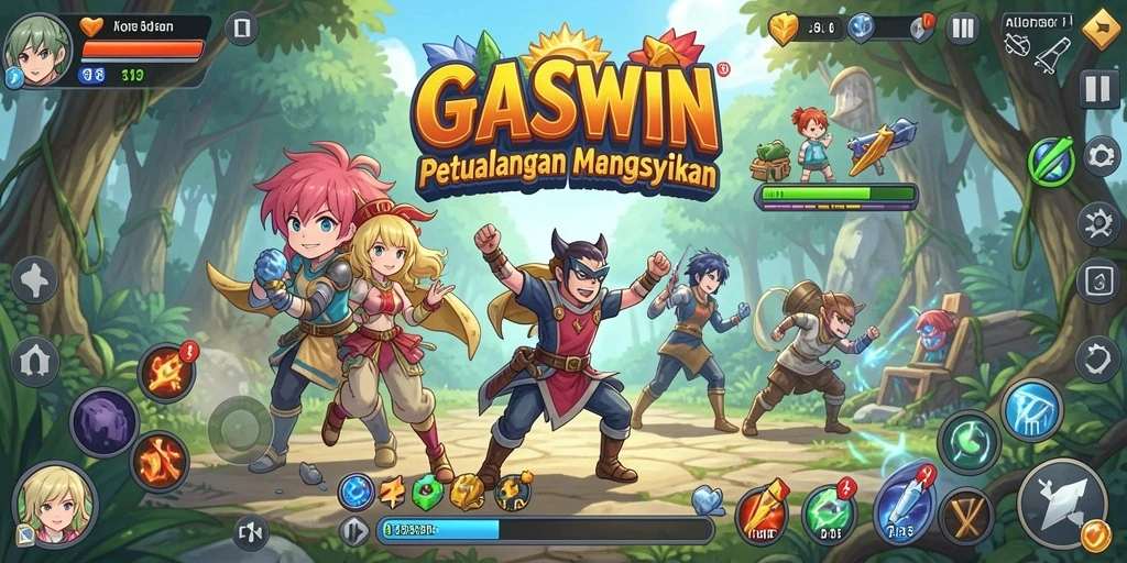 Tampilan gameplay GASWIN yang menarik dengan karakter Anime.