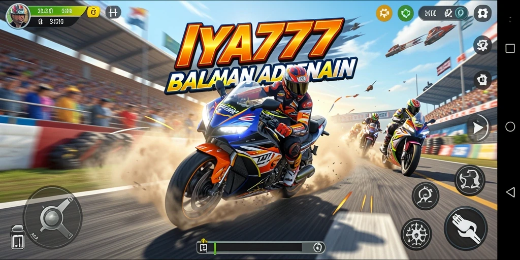 Screenshot gameplay IYA777 menunjukkan aksi balapan yang menegangkan.