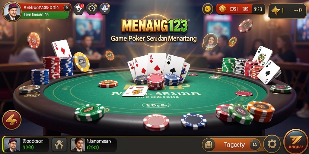Tampilan gameplay seru di MENANG123, menghadirkan aksi poker mengasyikkan.
