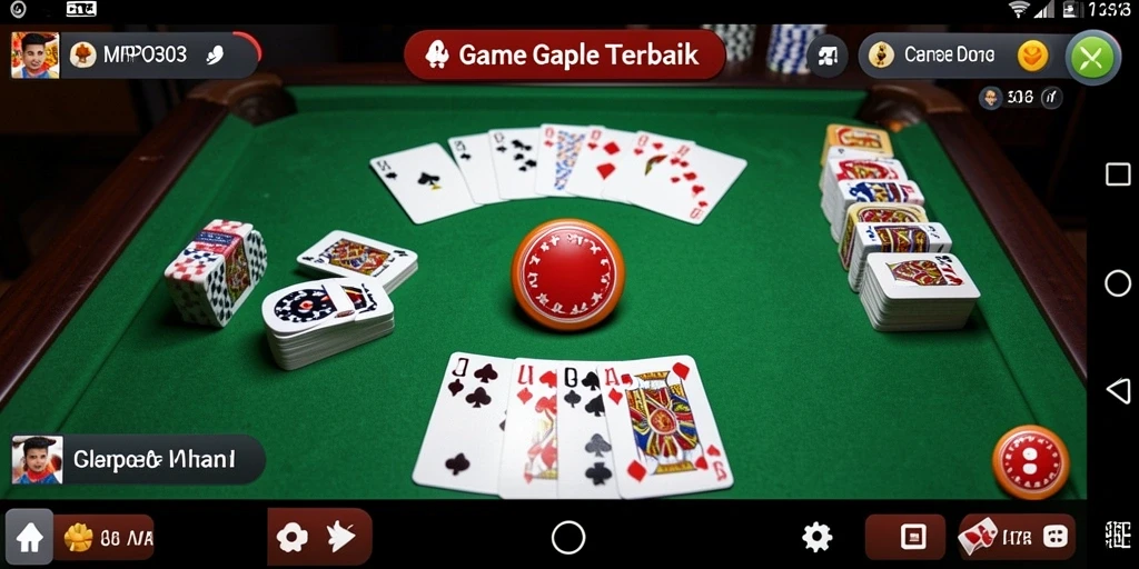 Screenshot gameplay MPO303 menunjukkan suasana bermain Gaple yang seru.