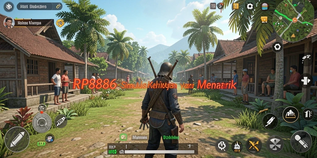 Screenshot gameplay RP886 menampilkan interaksi karakter dalam simulasi kehidupan.