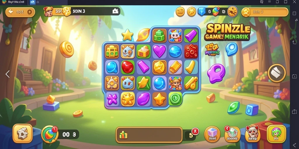 Screenshot utama SPIN88 menunjukkan gameplay Match-3 yang seru dan penuh warna.
