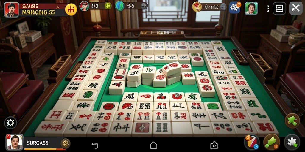 Tampilan gameplay SURGA55 yang menarik dengan desain tile Mahjong.