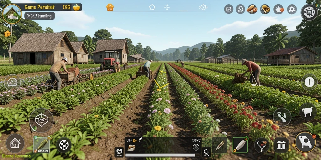 Screenshot gameplay SVIP6 menampilkan aktivitas bertani yang menyenangkan.