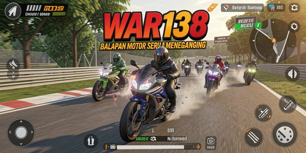 Screenshot gameplay <strong>WAR138</strong> menampilkan balapan motor yang menegangkan.